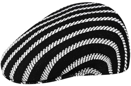 Kangol Twist Stripe 504 Flatcap Schirmmütze Schiebermütze (XL (60-61 cm) - schwarz)