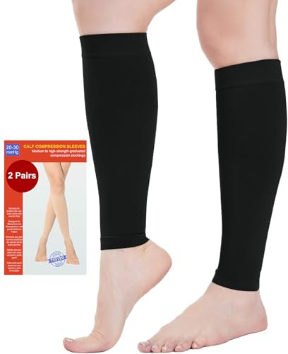 2 Paar Waden Medizinische Kompressionsstrümpfe Damen & Herren 20-30 mmHg, Klasse 2, Wadenstütze Abgestufte Unterstützung Stützstrümpfe für Krampfadern Ödeme Flug Sports (2x Schwarz, XL)