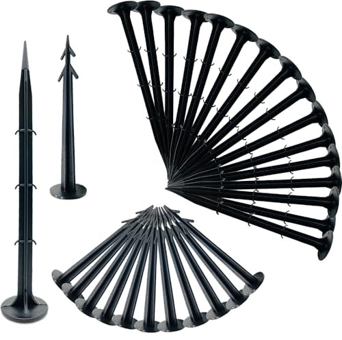 Fycooler TerraPEG - Chiodi di ancoraggio per terra in tessuto non tessuto per erbacce da giardino, 50 chiodi di ancoraggio in plastica, colore nero, lunghezza 12 cm, mescolare 20 cm