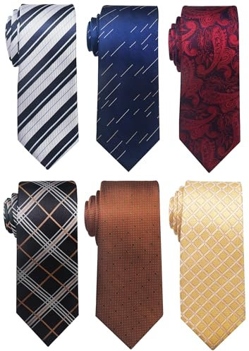 Passabin Krawatte für Herren Krawatte Gewebte Jacquard Krawatten Set 6 Stück, Rot, Braun, Gold, Blau, Dunkelgrün, Paisley, 2.95 inches*57.5 inches