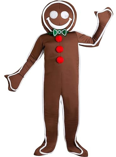 SANSIWU Gingerbread Man Cartoon Doll Cosplay Costume Jumpsuits Outfit Funny Halloween Gingerbread Man Party Costume for Adults