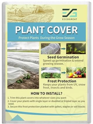 ECCOGREAT Wintervlies für Pflanzen, 30 g/m²3 x 9 M(27m²) Winterschutz für Pflanzen Gemüse, Blumen, Kaltes Wetter und Insekten Wasserdurchlässig Atmungsaktiv