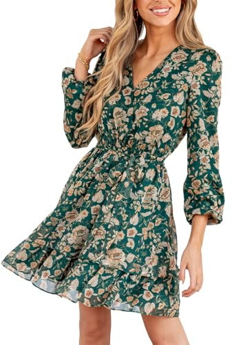 CUPSHE Women's Mini Dress Floral Print Chiffon A-Line Long Peasant Sleeves Elastic Autumn Dress Yellow Floral M