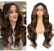 Sapphirewigs Braun Lace Front Perücke Synthetische Körper Welle 13x4 Lace Wig Balayage Perücken Damen Party Date Tägliche Tragen Natürlich Aussehen Weihnachten 26inch