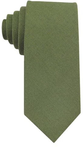 Herren Krawatte aus Leinen, schmale Breite, Standard- und extra lange Krawatte, Olivgrün, Standard 58 