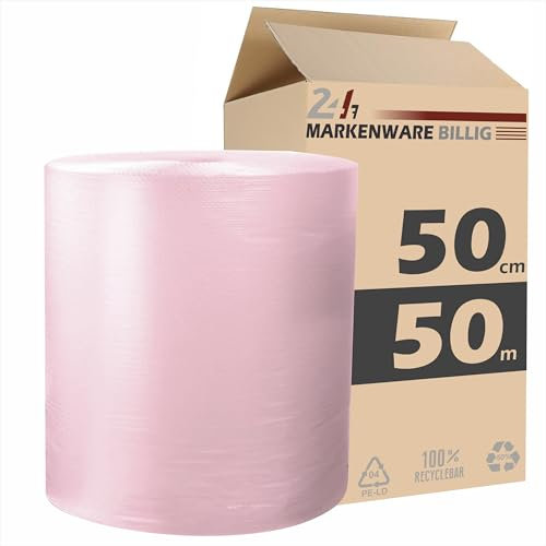 Luftpolsterfolie kleine Rolle 50cm x 50m Noppenfolie - Bubble Wrap Verpackungsmaterial - Polster - Pack - & Verpackungsfolie (2x 50cm x 50m)
