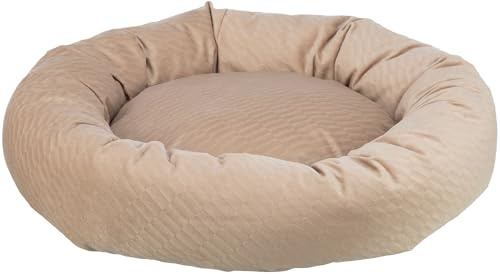 Trixie Hundebett Alena rund, mit Samtbezug, rutschfest – ø 60 cm, Sand | Kuschelig weicher Hundekorb, waschbar – für kleine Hunde, integriertes Kissen und rutschfester Boden