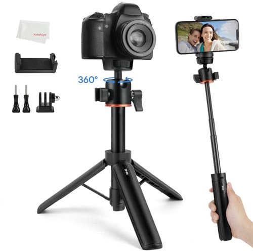Kalofaye Trípode para cámara, mini trípode de aluminio de escritorio con zapata fría, cabeza de bola de 360° con tornillo de 1/4 pulgadas, trípode portátil para iPhone, Android, Canon, Sony, DSLR y