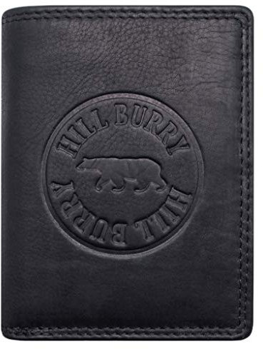 Hill Burry Geldbörse Herren Leder | Portemonnaie Groß mit Münzfach | Echtleder Portmonee in Hochformat | Männer Brieftasche aus echtem Büffelleder mit RFID Schutz - Vintage (Schwarz)