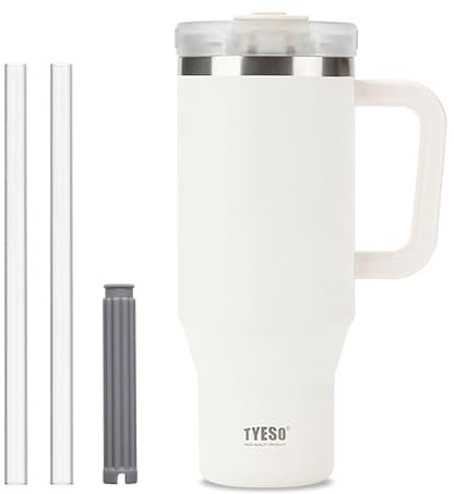 Klaraber Coffee Cup Travel Mug with Handle, 40oz Tumbler with Lockable Lid, Stainless Steel Vacuum Insulated Water Bottle with Straw, Leakproof & Portable Travel Cup for Hot and Cold Drinks (White)
