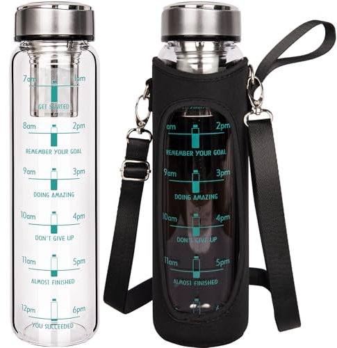 DEARRAY 1 litre Bouteille de Thé en Verre avec Infuseur en INOX, 1000 ml Gourde en Verre Borosilicate Gourde sans Bpa avec Filtre Pour Café Infusé et Thé en Vrac