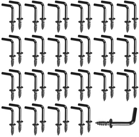 MAEXUS Schraubhaken Schwarz, 200 Stück Haken zum Schrauben, Edelstahl Schraubhaken Klein L Hakenleiste, Hakenschrauben Bilderhaken für Küchenutensilien Ordentliche Aufbewahrung