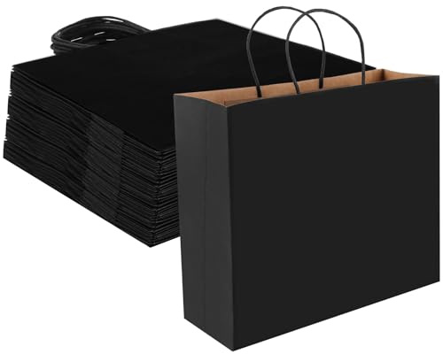 MIVIDE Papiertüten Schwarz, 32 x 27 x 11 cm, 30 Stück | Groß Papiertüten mit Henkel, Geschenktüten aus Kraftpapier für Geburtstagsfeier, Weihnachten, Geschenkverpackung