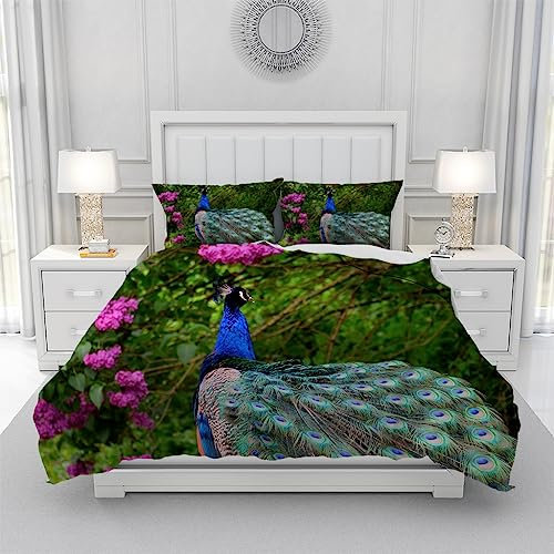 Bettwäsche 200X200 Winter Pfau Bettbezug Super Weich, Bettwasche Set Mikrofaser,Bettdeckenbezug Mit Reißverschluss Und 2X80X80Cm Kissenbezüge