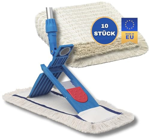 VIOVIE Sparpaket Premium WISCHER Set 40CM | 10x Baumwoll-Wischmopp | 140cm Alustiel | Magnethalter | Ergonomisch & rückenschonend | Für alle Böden geeignet | Jetzt mit Sparvorteil