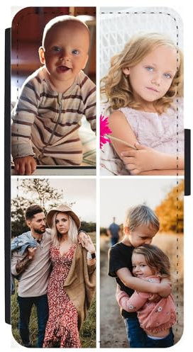 Unique Gifts House Ltd Personalised Phone Case Compatible for iPhone XS MAX Custom Leather Flip Wallet Case Any Photo Printed Four Photos Anti Drop Personalised Case