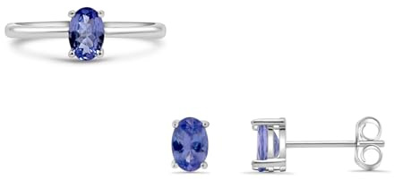 Tansanit Ohrstecker Ring 925 Silber Schmuck-Set Edelmetall Schmuck Ohrringe 5 x 3 mm, 6 x 4 mm Natürlich Monatsstein Dezember Edelstein Ohrhänger