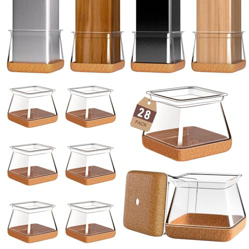 28 Pezzi Gommini per Sedia Quadrati, Grande Silicone Tappi Feltrini Piedini per Sedie, Protezioni per Gambe di Sedie Mobili per Pavimenti in Legno (Fit: 25.1-36mm)
