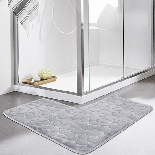 Comebachome Mat de Bain en L, 80x80 cm, Gris, Tapis de Coin Doux sans Glissement, Absorbant à Eau pour Douche, Baignoire, Salle de Bain