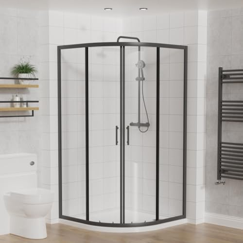 Aquariss Bathroom Quadrant Shower Cubicle Black Sliding Door 1000 x 1000 mm | 6mm Easy Clean Tempered Safety Glass, Corner Entry Shower Enclosure, Wet Room, Reversible, Space Saving Shower Room