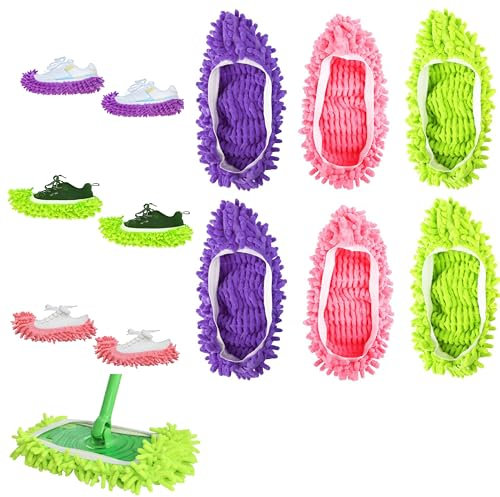 Esshogo 6Stück 25 cm lang Putzschuhe Mop Schuhe, Waschbare Hausschuhe Bezüge, Haushaltsarbeiten Mopp Schuhe, Bodenwischer Ersatzbezug Mikrofaser Kompatibel, Wiederverwendbar Wischmopp-Hausschuhe