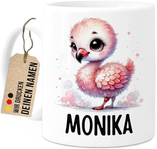 Tassenliebling® Flamingo Tasse personalisiert - Kindertasse mit Namen - Tiere Geschenke - Tasse mit Namen Kind - Personalisierte Geschenke Kinder - Kinderbecher aus Keramik 330ml