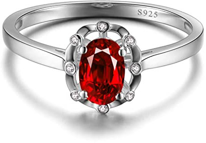Tolldek Silberring 925 Damen, Hohl Oval mit Rot Zirkonia Trauringe Silber S925, Echter Schmuck Freundschaftsringe Eheringe, Gr.65 (20.7)