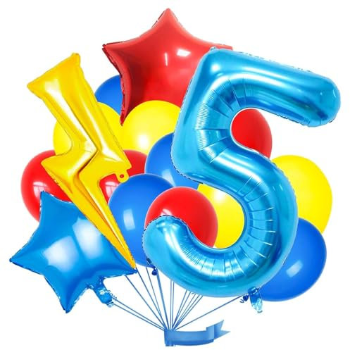 Geburtstagsdeko Jungen 5 Jahr, Luftballon 5. Geburtstag Blau, Lightning Luftballons, Blitz Folienballon, Blitz Folie Luftballons, Cartoon Luftballon, Aluminiumfolie Luftballon