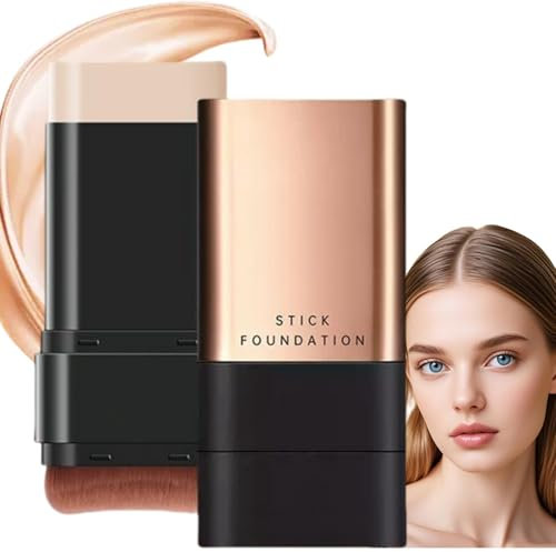 2 in 1- Luxury Anti-Wrinkle Foundation Stick,Double-Head Flawlesss Eraser Foundation Stick with Brush,S/tick Found/ation Makeup,Balance & Even Complexion,Multi-Use Full Coverage(Brilliant White, 01)