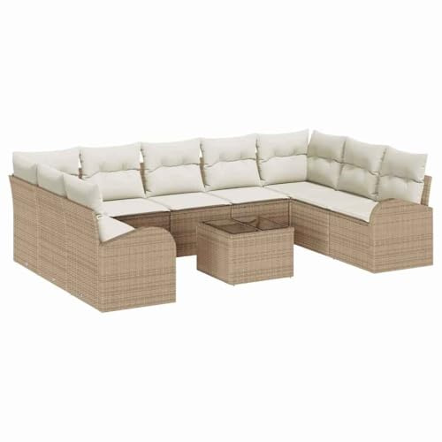 vidaXL 10-teiliges Gartensofa-Set mit Kissen, wetterfestem, braunem Poly-Rattan. Ideal für Outdoor-Sitzgelegenheiten, perfekt für Balkon oder Terrasse. Modular, komfortabel und perfekt für den Sommer!