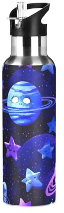 Sevdomey Whimsical Planets Water Bottle with Straw Lid 20 oz,Stainless Steel Vacuum Insulated Water Bottle for Sports Cycling Hiking Gym School Home