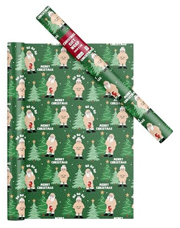 Christmas Wrapping Paper Roll Naughty, Funny Santa Christmas Wrap Festive Wrap - Novelty Funny Wrap - 50cm x 15m - Joke Xmas Wrapping Paper Roll, Gift wrap
