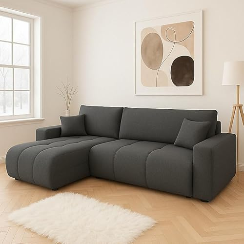 Agritrade AK FURYN Velvet Fabric Corner Sofa Bed with Storage Universal Side Grey