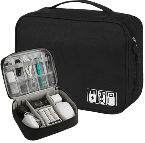 Travel Cable Organiser Bag, Electronics Accessories Storage Case, Portable Cable Organizer Case, Electronic Organizer for Charging Cables Flash Drive Power Bank USB(Black)
