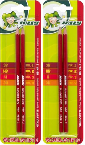 JOLLY Schulstifte, 2er Blister, Härtegrad HB, Graphitstifte zum Schreiben, Zeichnen, Skizzieren, handlich, langlebig, ideal für Schule, Büro, Etui (Packung mit 2)