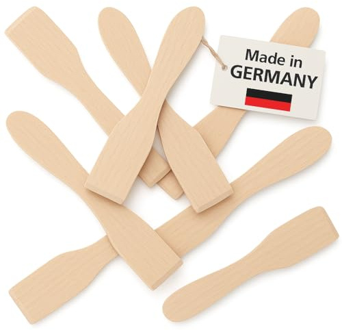 MC-Trend Spatules à raclette en bois de hêtre Lot de 8 grattoirs résistants à la chaleur, surface lisse anti-rayures pour poêlons antiadhésifs, 13 × 4 × 0,3 cm, bois européen, fabriquées en Allemagne