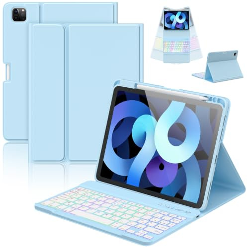 CC Store Coque Clavier pour iPad Air 11 M4 2026/M3 2025/M2 2024, Air 5/4 | Coque Clavier iPad Pro 11 4/3/2/1, Rétroéclairé 7 Couleurs Bluetooth Magnétique Détachable Clavier avec Fente pour Stylo