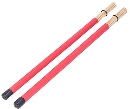 Trommelbürsten-Set, 2-teilig Bambusgriff Trommelstockbürste und Schlägel für Jazz Drum Kit Percussion leichtes Werkzeug und Zubehör-Set (Rot)