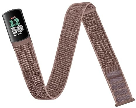 INF Kompatibel mit Fitbit Charge5/6 Nylon Armband mit Klettverschluss, atmungsaktiv und wasserabweisend, komfortabel in Rosa