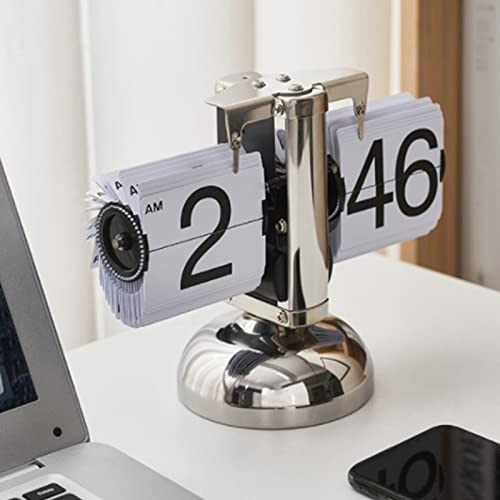 Akozon Retro-minimalistische Digitale Flip-Down-Uhr – Luxuriöse Mechanische Tischuhr mit Automatischem Flip für Zuhause und Wohnzimmer (White)