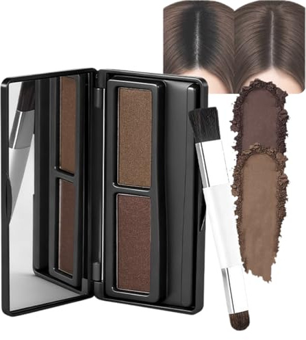 Root Touch Up Medium & Light Brown,Hairline Powder Hair Root Touch Up Kit,Waterproof Scalp Concealer & Grey Hair Cover Up With Mirror,Bi-Colour Fine Powder For Facial Shadows, Eyebrow