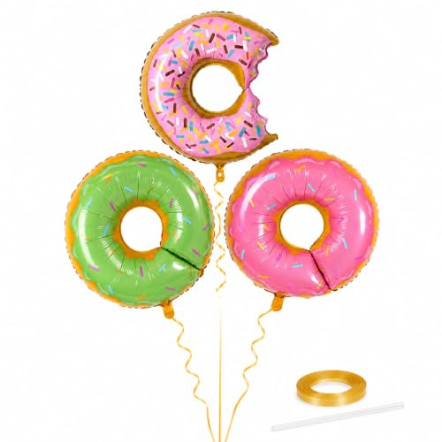 Tourima 3 Stück Donuts Luftballons Bunt, Donut Form Folienballon Geburtstag, Macarons Dessert Helium Ballons Geburtstag, Sweet Donutform Süßes, Eis Deko Sommer Candy Bar Zubehör Vaiana Geburtstagsdeko