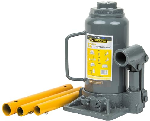 WINNTEC 12 Ton Hydraulic Bottle Jack, 214mm to 399mm Lifting Height with a 60mm Screw Extension