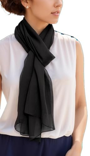 Prettystern Damen 176cm einfarbig festlich Schulter-Tuch seidenstola für abendkleid Crepe Georgette Schal Schwarz