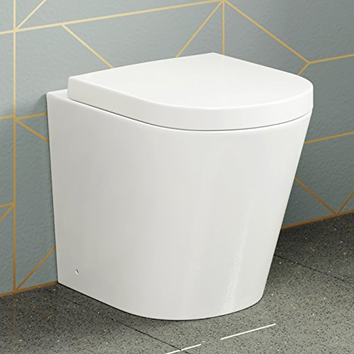 Modern Back To Wall Toilet Pan & Seat Luxury White Ceramic Bathroom WC CT632BTW