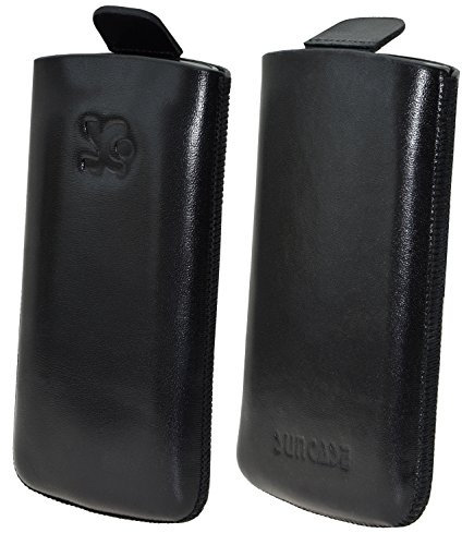 Suncase Original Etui Tasche für/Bea-fon SL340 / Beafon SL340 / Leder Etui Handytasche Ledertasche Schutzhülle Case Hülle Lasche *mit Rückzugfunktion* schwarz