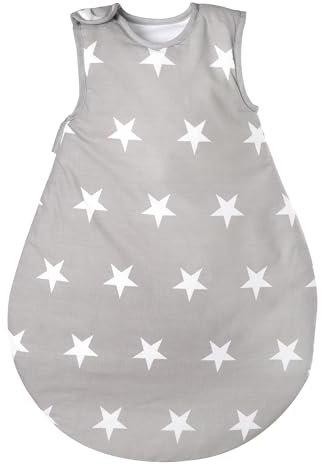 roba Schlafsack Little Stars - Babyschlafsack aus atmungsaktive Baumwolle für Neugeborene - für Sommer und Winter - Stern Motiv in Weiß / Grau, 70 cm