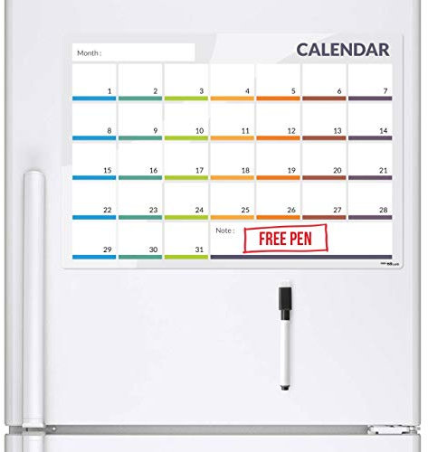 CKB Ltd® CALENDER Magnetic Fridge Board With Marker Monatsplan 31 Tage Kalender Memo Tages Tafellöscher, Reiniger Wochen-Planer Magnettafel Erinnerungsfolie Für Kühlschrank Board magnetisch mit Marker White Board & Pen - Drywipe-Magnet Whiteboard Memo Schwarzes Brett großen täglichen Küchenplaner