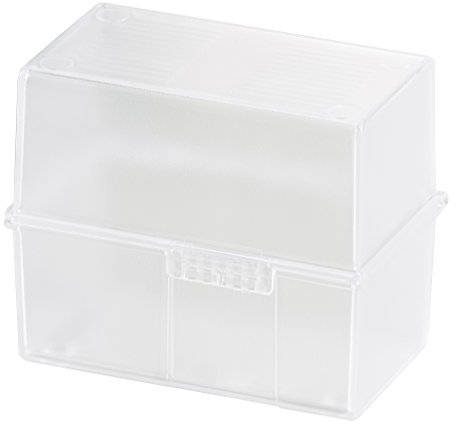 HAN Karteibox DIN A8 quer, innovative Lernkartei, modernes Design für 200 Karteikarten mit Stahlscharnier, inklusive 100 Karten und A-Z Register, 979-63, transluzent-klar