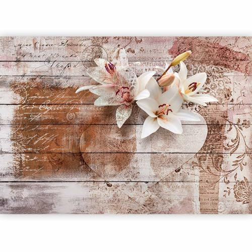 murando - Papier peint panoramique artistique 400x280 cm - Revêtement mural décoration salon - Design moderne - Bois fleurs lys inscriptions rétro romantique vintage texture f-A-0616-a-a